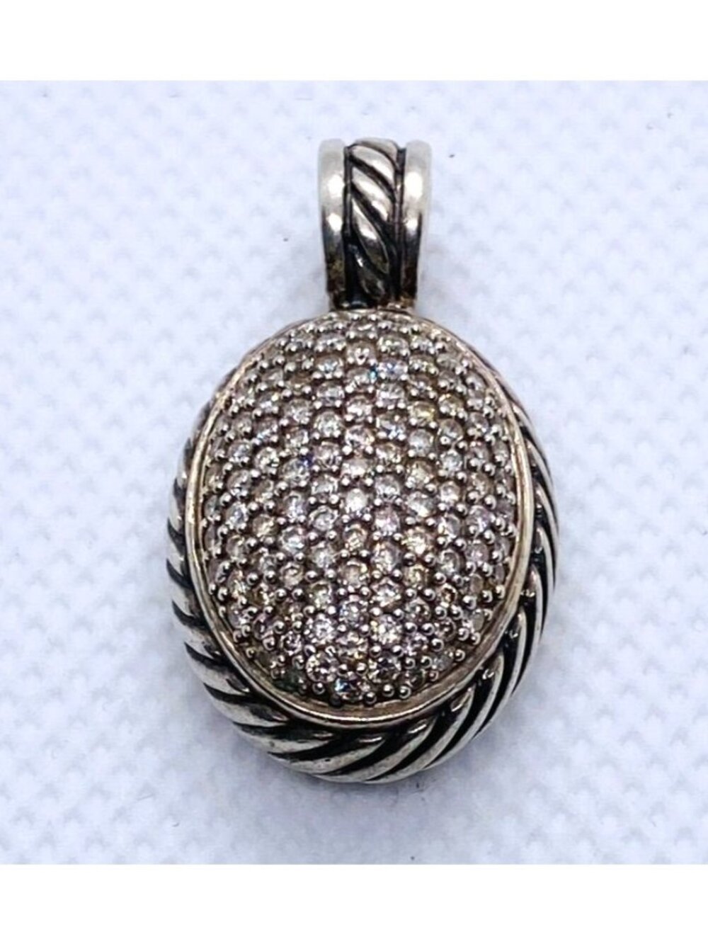 David Yurman 'Cable' Pave Diamond Sterling Silver 925 Oval Enhancer